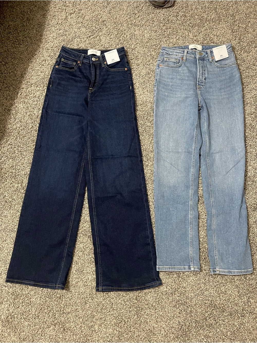 Fabletics Wide-Leg Jeans in Dark Indigo and Light Blue